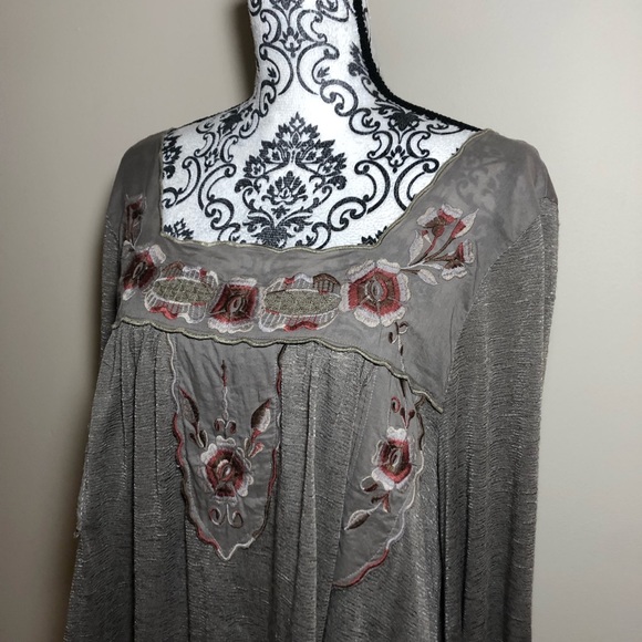 Free People Square Neck Floral Embroidered Boho Blouse - Picture 2 of 10